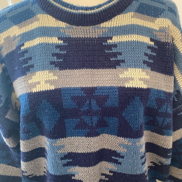 Basic Trends Vintage Aztec Native American Print Blue Sweater Size Large Womens - Picture 6 of 6